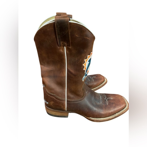 Miami dolphins official NFL cowboy boots. Size 8 leather - Picture 2 of 6